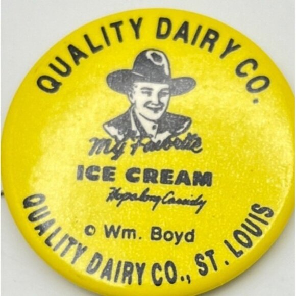 Vintage Quality Dairy Co. St. Louis Ice Cream Pinback Button Hopalong Cassidy - Picture 4 of 6